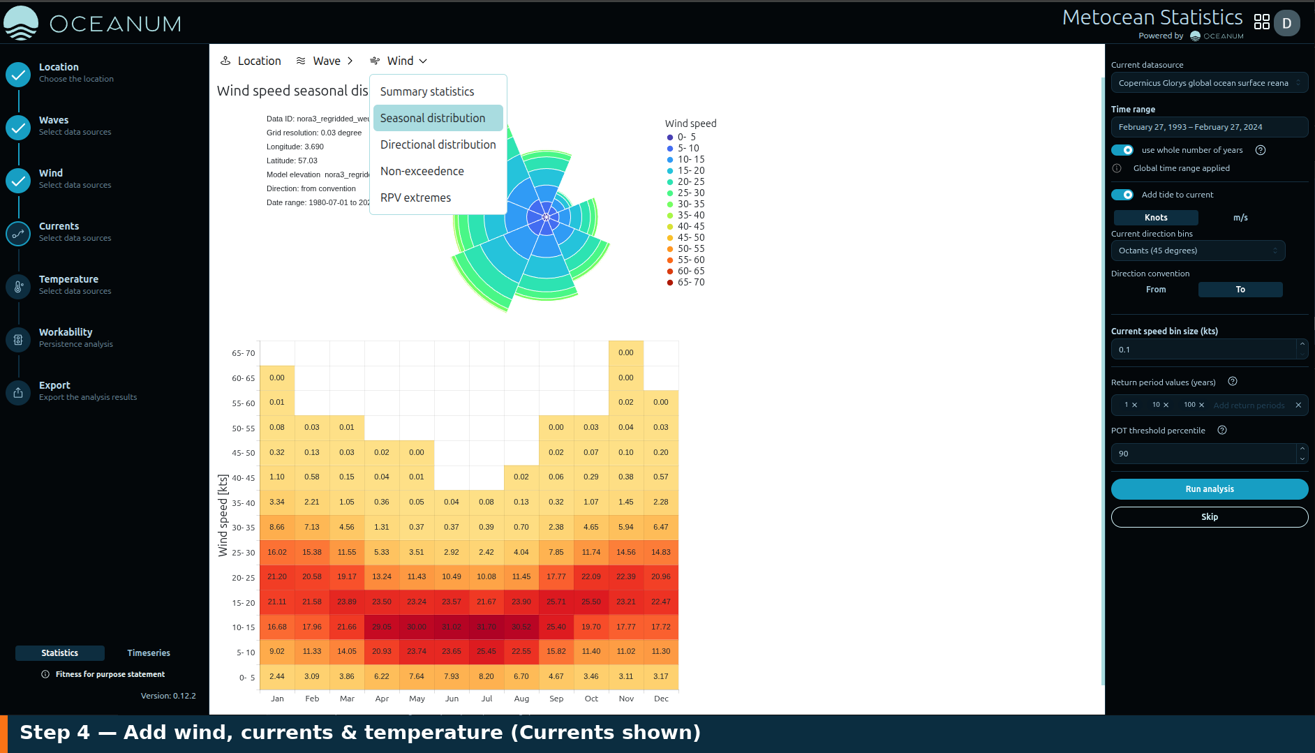A per-variable configuration panel — the Currents step.